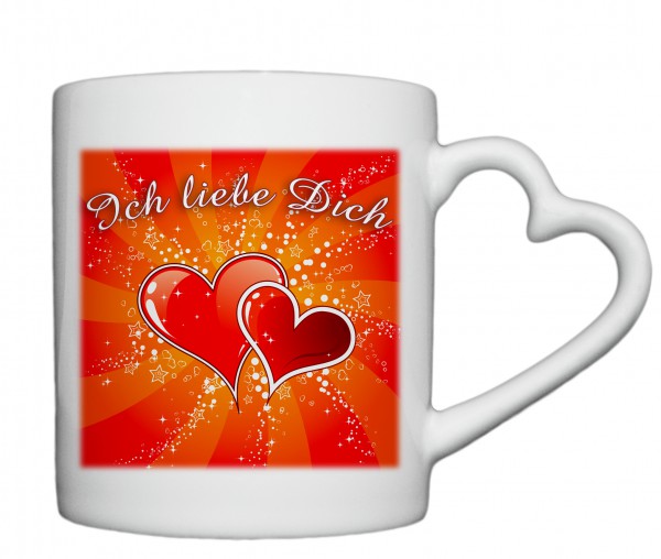 "Ich liebe Dich", Tasse, Keramiktasse mit Herzhenkel
