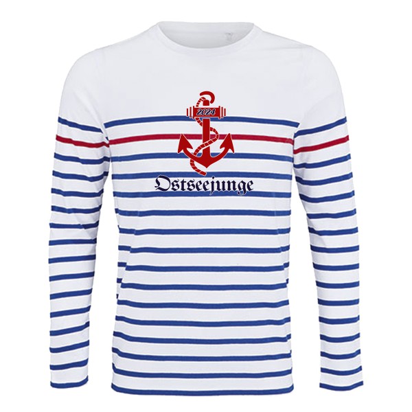 Ringel-Shirt Langarm „Ostseejunge“ mit Anker royalblau/weiß