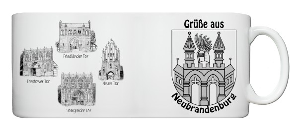 Städtetasse Vier Tore Stadt Neubrandenburg , Wappen, Bleistift