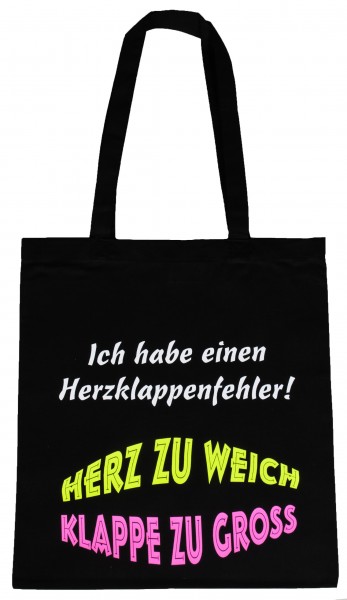 Herz Klappe ... Baumwollbeutel, Tasche, Bag - witziger Spruch Neon Shopper