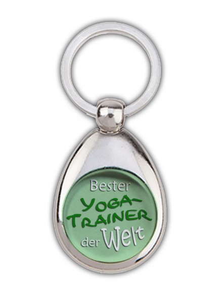 "Bester Yogatrainer der Welt" grün, Schlüsselanhänger mit Einkaufswagenchip in Magnethalterung