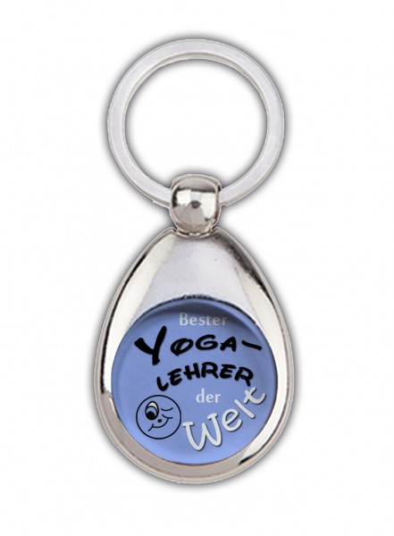 "Bester Yogalehrer der Welt" blau, Schlüsselanhänger mit Einkaufswagenchip in Magnethalterung