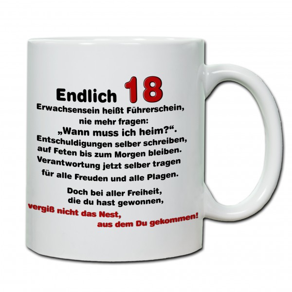 "18. Geburtstag - Tasse 09" Tasse, Keramiktasse