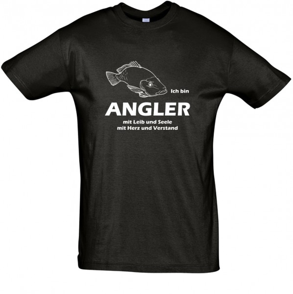 Angler mit Leib und Seele ... T-Shirt, Fun-T-Shirt - bedruckt mit Flexfolie