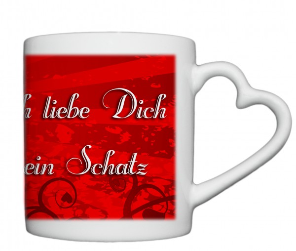 "Ich liebe Dich mein Schatz", Tasse, Keramiktasse mit Herzhenkel