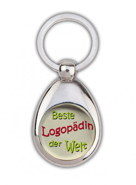 "Beste Logopädin der Welt" Schlüsselanhänger, beige, mit Einkaufswagenchip in Magnethalterung