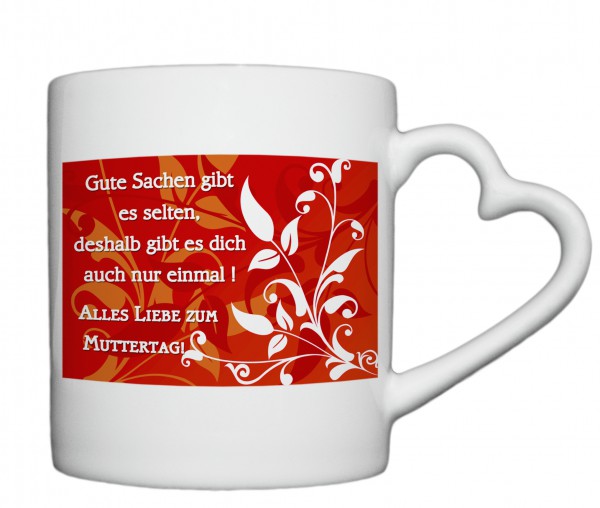 "Alles Liebe zum Muttertag" Tasse, Keramiktasse mit Herzhenkel