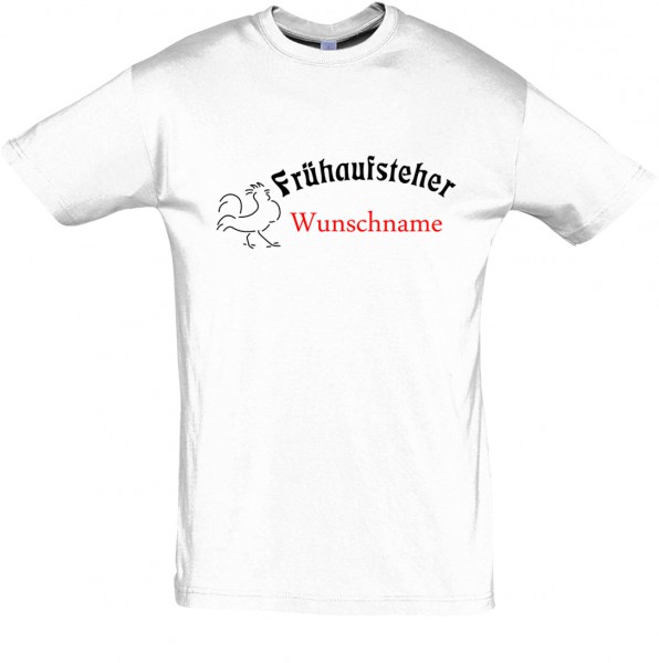 "Frühaufsteher" mit Wunschname T-Shirt, Schlaf-Shirt (Foliendruck)