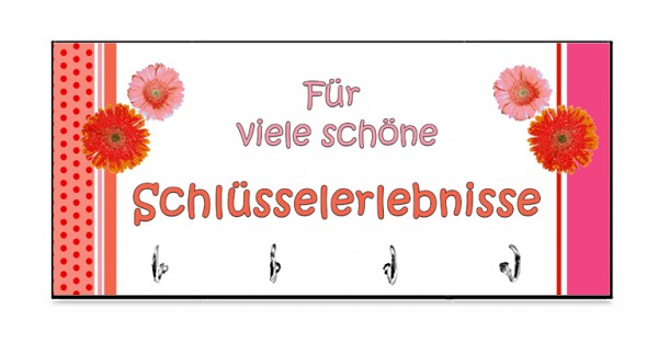 "Für viele Schlüsselerlebnisse" Schlüsselbrett, Brett mit Haken, mit Spruch 002