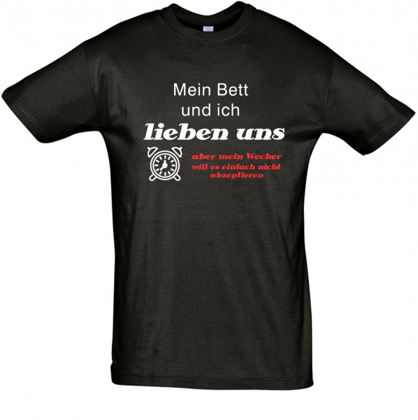 "Mein Bett und ich lieben uns" T-Shirt, Schlaf-Shirt (Foliendruck)