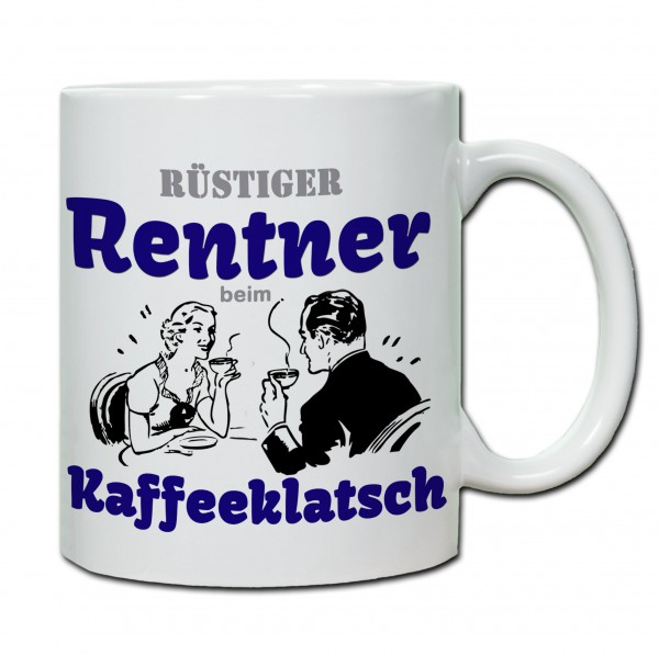 Rüstiger Rentner beim Kaffeeklatsch Tasse, Keramiktasse