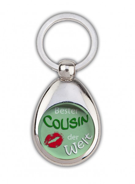 "Bester Cousin der Welt" grün, Schlüsselanhänger mit Einkaufswagenchip in Magnethalterung