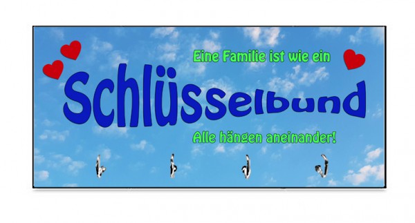 "Eine Familie ist wie ein Schlüsselbund..." Schlüsselbrett, Brett mit Haken, mit Spruch 005